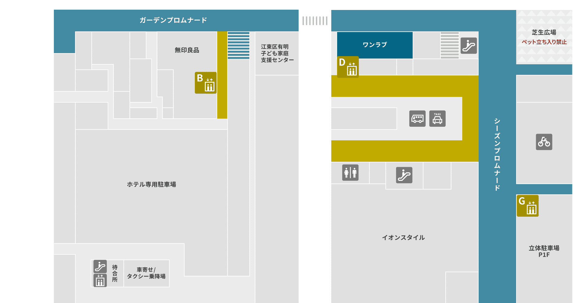 1階のペット同伴可能エリアマップ
